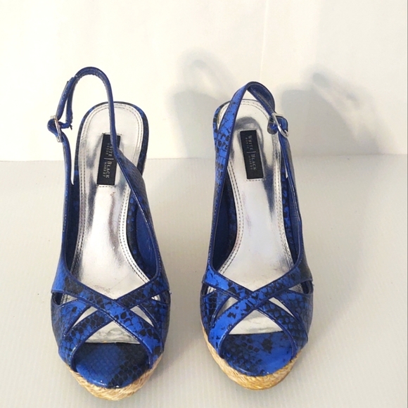White House Black Market Shoes - White House Black Market Blue Wedge Sandals size 8